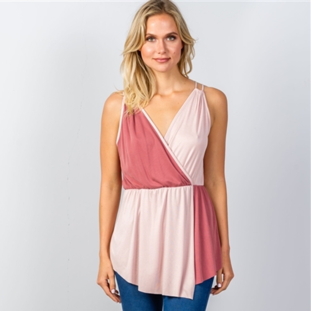 PINK COLOR BLOCK CROSS TOP